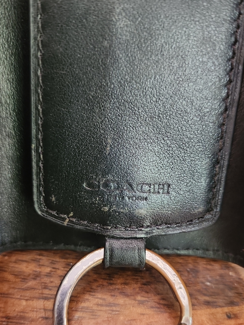 Coach Black Leather Key Holder with Silver Ring - Picture 3 of 7